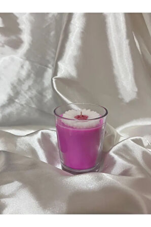 3 Adet Kokulu Soya Wax Papatya Dekorlu Cam Bardak Mum Seti