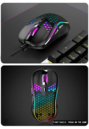 Rgb Led Işıklı Oyuncu Mouse Gaming 800-2400 Dpi 0 Oyun Mouse Mat Siyah