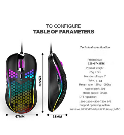 Rgb Led Işıklı Oyuncu Mouse Gaming 800-2400 Dpi 0 Oyun Mouse Mat Siyah