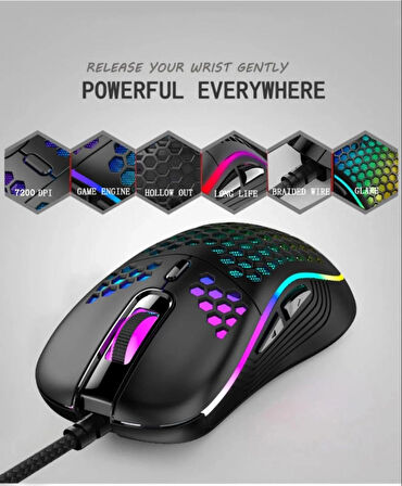 Rgb Led Işıklı Oyuncu Mouse Gaming 800-2400 Dpi 0 Oyun Mouse Mat Siyah