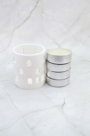 Mermer Desenli El Yapımı Beton Tealight Mumluk +4’lü MaxiTealight Kalemlik Tealightlık taş tozu