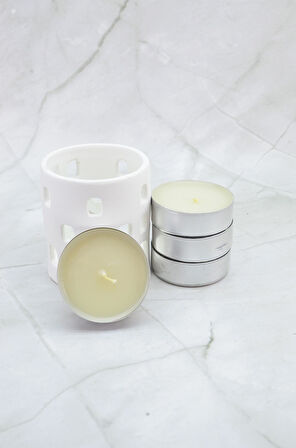 Mermer Desenli El Yapımı Beton Tealight Mumluk +4’lü MaxiTealight Kalemlik Tealightlık taş tozu