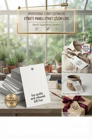 Premium Önü Beyaz Arkası Gri İpli Fiyat Etiketi 100'lü | Marka, Ürün ve Hediye Etiketi