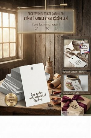 Premium Önü Beyaz Arkası Gri İpli Fiyat Etiketi 100'lü | Marka, Ürün ve Hediye Etiketi