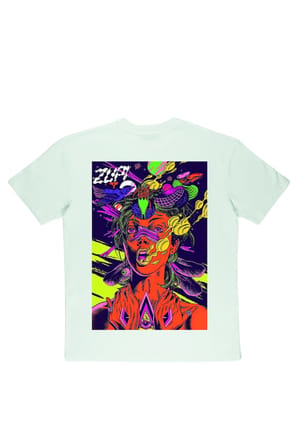 Lenithra Psychedelic Sırt Baskılı Unisex Oversize T-shirt Beyaz / S
