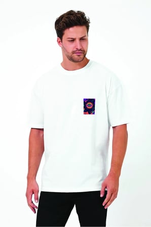 Lenithra Psychedelic Sırt Baskılı Unisex Oversize T-shirt Beyaz / L