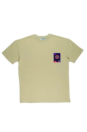 Lenithra Psychedelic Sırt Baskılı Unisex Oversize T-shirt Bej / M