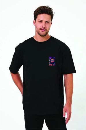 Lenithra Psychedelic Sırt Baskılı Unisex Oversize T-shirt Siyah / M