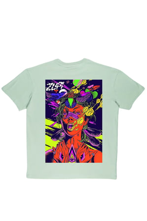 Lenithra Psychedelic Sırt Baskılı Unisex Oversize T-shirt Gri / XL