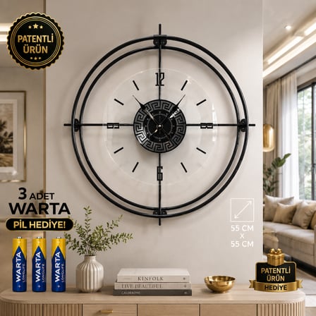 Büyük Boy Siyah Deluxe Şeffaf Cam Iskandinav (ÇİFTÇEMBER CAMLI)modern Dekoratif Camlı Duvar Saati