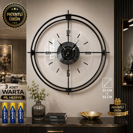 Büyük Boy Siyah Deluxe Şeffaf Cam Iskandinav (ÇİFTÇEMBER CAMLI)modern Dekoratif Camlı Duvar Saati