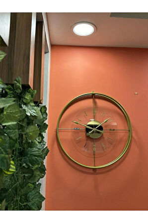 Büyük Boy Gold Çiftçember Seri - Modern Dekoratif Camlı Metal Duvar Saati