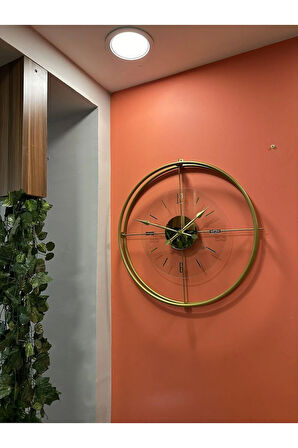 Büyük Boy Gold Çiftçember Seri - Modern Dekoratif Camlı Metal Duvar Saati