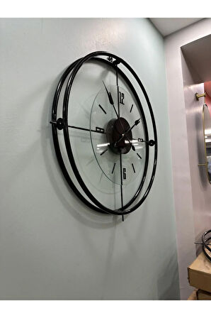 Xxl(65*65 CM)-siyah Çiftçember-şeffaf Tamper Camlı Kırılmaz (QUARTZ MEKANİZMALI) Duvar Saati