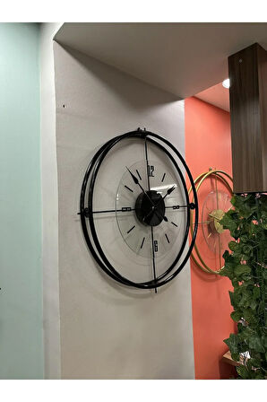 Xxl(65*65 CM)-siyah Çiftçember-şeffaf Tamper Camlı Kırılmaz (QUARTZ MEKANİZMALI) Duvar Saati