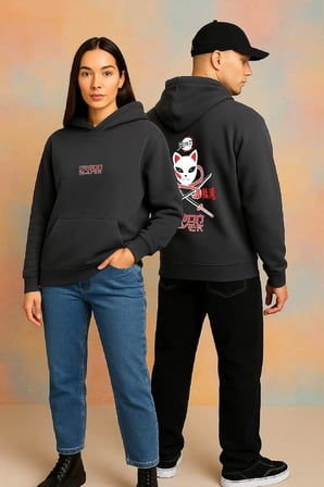 Lenithra Demon Slayer Anime Sırt Baskılı Unisex Oversize Hoodie Füme / L
