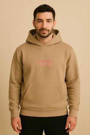 Lenithra Demon Slayer Anime Sırt Baskılı Unisex Oversize Hoodie Bej / 2XL