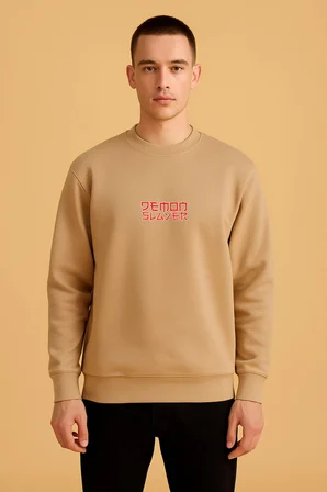 Lenithra Demon Slayer Anime Sırt Baskılı Unisex Oversize Sweatshirt Bej / S