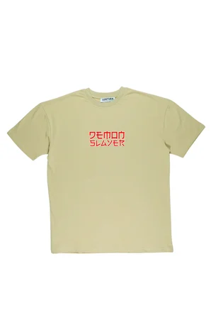 Lenithra Demon Slayer Anime Sırt Baskılı Unisex Oversize T-shirt Bej / L