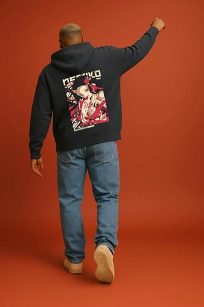 Lenithra Demon Slayer Nezuko Kamado Anime Sırt Baskılı Unisex Oversize Hoodie Füme / 2XL