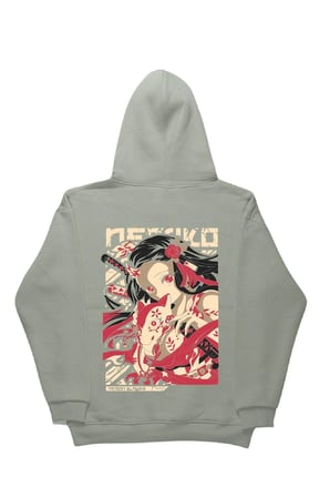 Lenithra Demon Slayer Nezuko Kamado Anime Sırt Baskılı Unisex Oversize Hoodie Gri / M