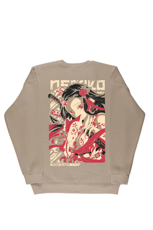 Lenithra Demon Slayer Nezuko Kamado Anime Sırt Baskılı Unisex Oversize Sweatshirt Bej / XL