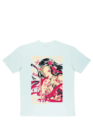 Lenithra Demon Slayer Nezuko Kamado Anime Sırt Baskılı Unisex Oversize T-shirt Beyaz / XL