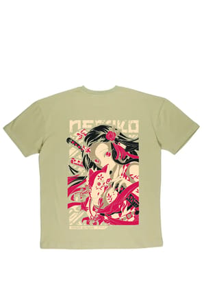 Lenithra Demon Slayer Nezuko Kamado Anime Sırt Baskılı Unisex Oversize T-shirt Bej / S