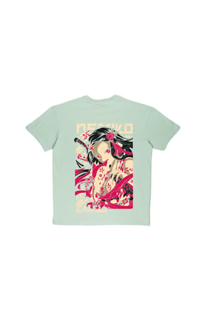 Lenithra Demon Slayer Nezuko Kamado Anime Sırt Baskılı Unisex Oversize T-shirt Gri / M