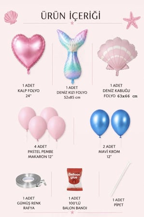 Kız Çocuk Deniz Kızı Tema Doğum Günü Konsept Balon Seti