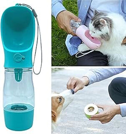 Hazneli Evcil Hayvan Suluğu, Seyahat Kabı, Taşınabilir, Kilitlenebilir, Su Sızdırmaz, 380 ml
