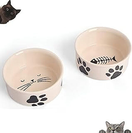 Aee® 2'Li Doğal Hijyenik Fırınlanmış Seramik Kedi Mama Ve Su Kabı Seti