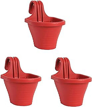 Askılı Balkon Saksı 20 Cm, 3 Litre 3 Adet Kırmızı