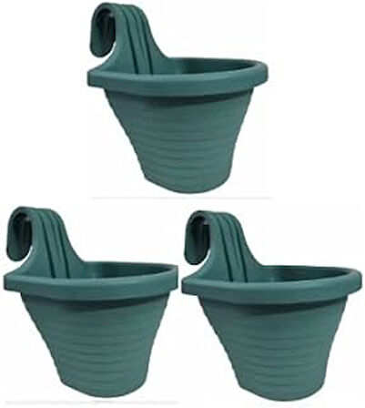 Tom1 Askılı Balkon Saksı Seti, 20 Cm Boy, 3 Litre Hacim, 3 Adet Yeşil