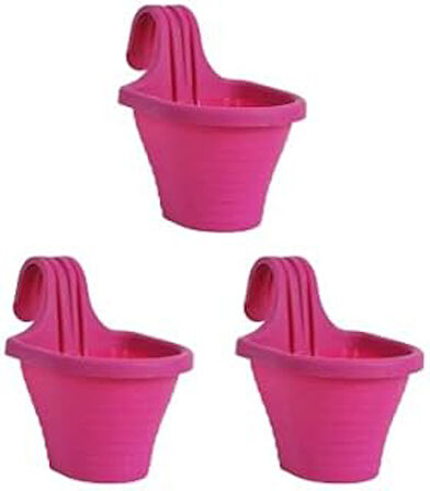 Tom1 Askılı Balkon Saksı Seti, 20 Cm, 3 Litre 3 Adet Fuşya, Pembe