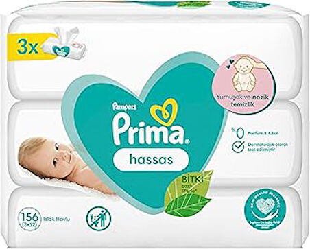 Prima Islak Havlu 3 Paket 156 Yapraklı Sensitive Islak Mendil