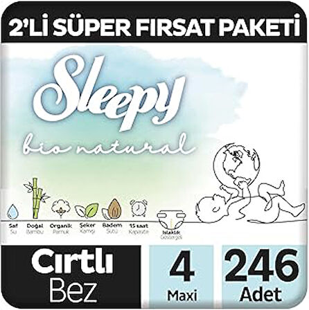 Bio Natural 2'li Fırsat Paketi Bebek Bezi 4 Numara Maxi 246 Adet