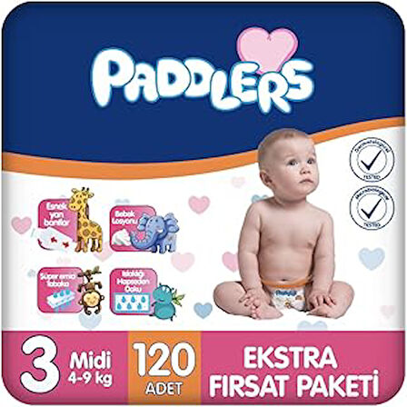 Paddlers Bebek Bezi 3 Numara Midi 120 Adet Ekstra Fırsat Paketi