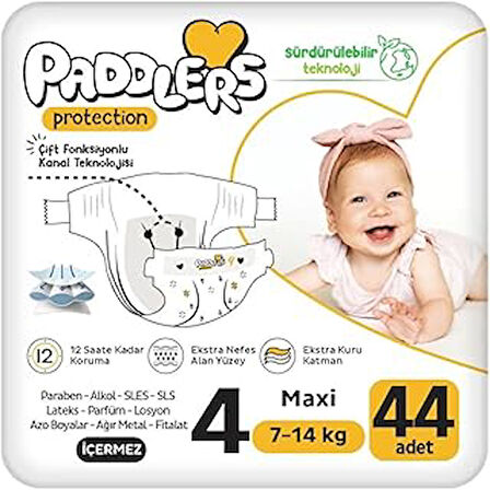 Paddlers Protection Bebek Bezi 4 Numara Maxi 44 Adet (7-14 Kg) Jumbo Paket