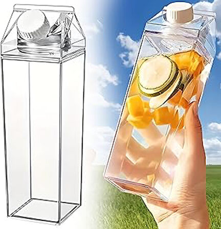 Şeffaf Mika Süt Ve Su Şişesi Kutusu, 500 Ml, Kare Şekilli, Kapaklı
