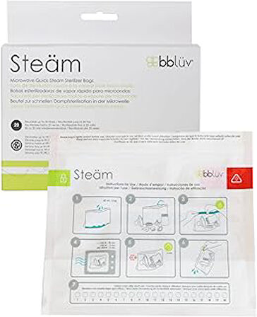 Bblüv Steäm – Mikrodalgada Biberon Temizleyici, Buharlı, Paket Başına 120 Kullanım, Tekrar Kullanıla