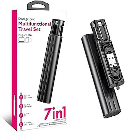 Aksesaurcı 7 in 1 Çok İşlevli USB C adaptör seti Type-C, Usb, Micro Light-ning Port, Seyahat USB kablosu Sim kart, Hafıza Kartı saklama kutusu, kameralar ve daha fazlası