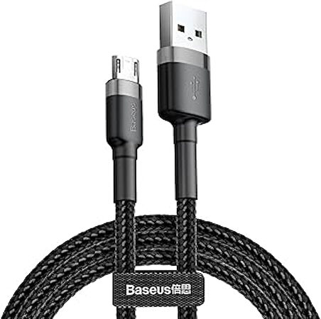 Baseus Cafule Serisi, Şarj & Data Aktarım Kablosu, Gri - Siyah, 1 M, 2.4 A, Usb Type A & Micro Usb