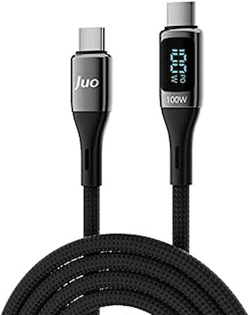 Juo 100W 5A Qc4.0 Dijital Led Ekranlı E-Mark Çipli Usb Pd Type-C Hızlı Şarj Ve Data Kablosu 2 Metre