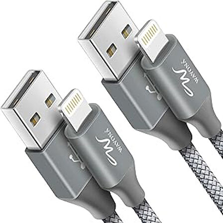Wayona Naylon Örgülü Lightning Hızlı Usb Veri Kablosu, Hızlı Şarj Kablosu, Iphone, Ipad Tablet Için, 91,44 Cm, 2'Li Paket, Gri