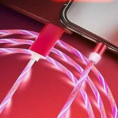 Manyetik Data ve Hızlı Şarj Kablosu Led Işıklı Type-C Pembe