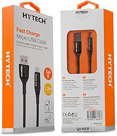 Hytech Hy-X250 3A Micro Usb 1,2M Siyah Data + Sarj Kablosu