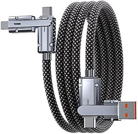 4 In 1 Şarj Kablosu Type-C To Type-C Usb Lightning Uçlu Örgü 120W Şarj Kablosu Metal Uçlu