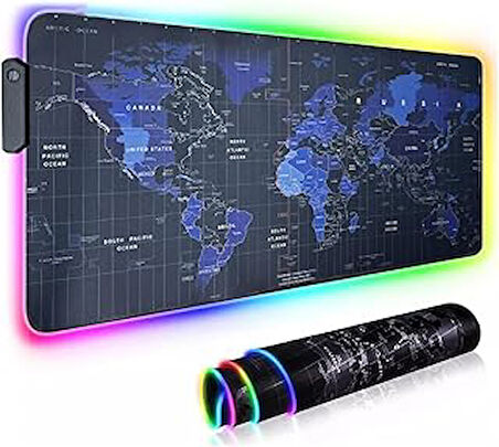 Coverzone Büyük Oyuncu Rgb Mousepad & Klavye Pad World Map Red Line Desenli Işıklı 80X30Cm Pad