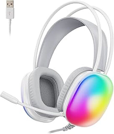 Lecoo Ht409 Usb Kablolu Rgb Led Aydınlatmalı Mikrofonlu Kulak Üstü Gaming Kulaklık Beyaz (Beyaz)